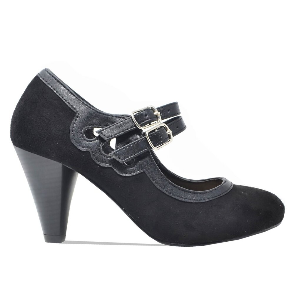 Chase & Chloe Women's Round Toe Mid Heel With Two Straps - Picture 2 of 5
